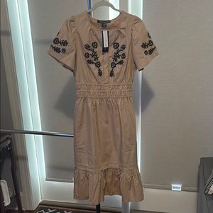 French Connection Cream and Tan Midi Sundress Crew Neck